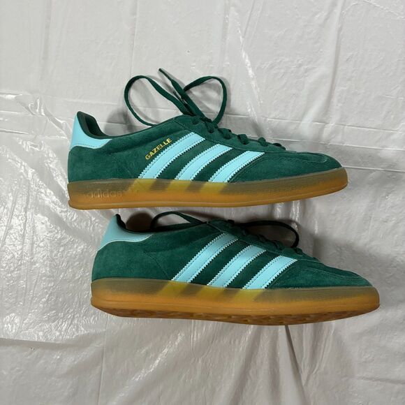 adidas Shoes - Adidas Gazelle Green Light Blue W Size 7 Suede Sneakers Low Top Colorful Logo